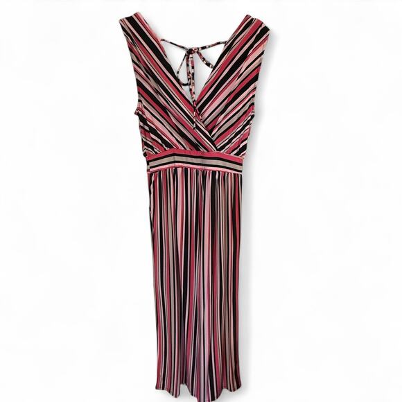 Torrid, NWT, Sz 00/Med/10 Studio Knit Surplice Tie Back Pink Stripe Jumpsuit - Picture 9 of 10